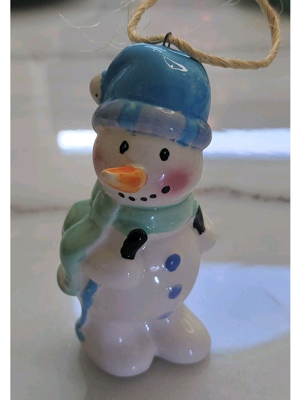 Vtg Christmas Ornament Snowman Skiing Ceramic EUC 3D 4" A92